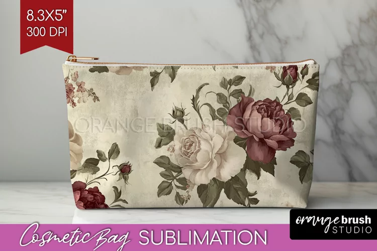 Peony Flowers Cosmetic Bag - Floral Makeup Bag PNG