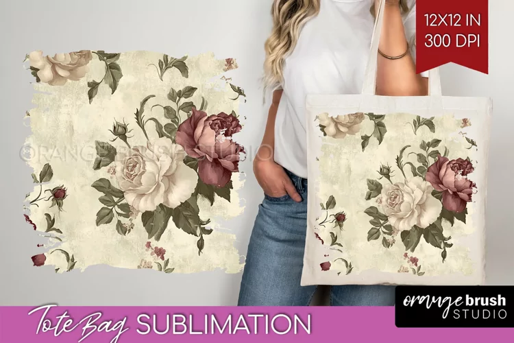 Peony Flowers Tote Bag - Floral Tote Bag PNG Sublimation
