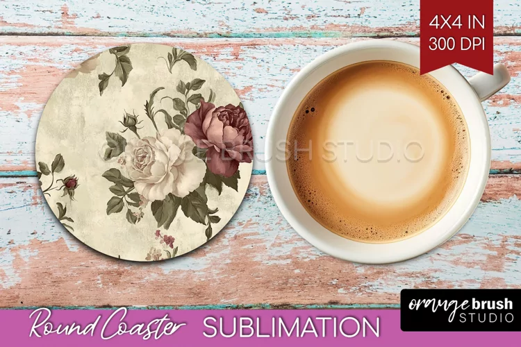 Peony Flowers Round Coaster - Floral Coaster PNG Sublimation