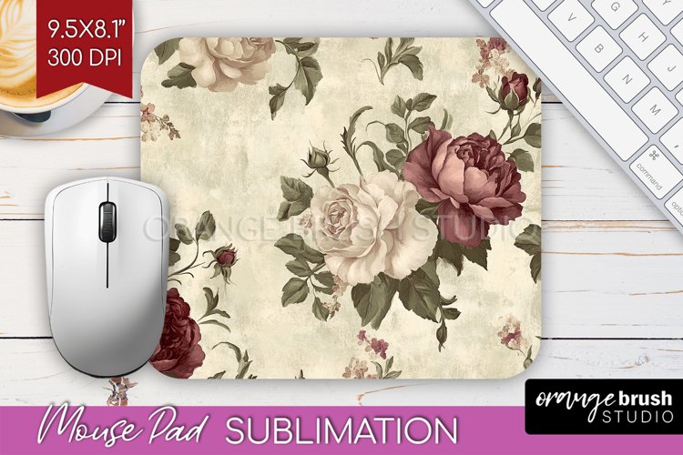 Peach Peony Floral Mouse Pad - Rectangle Watercolor Flower Design Desk Mat