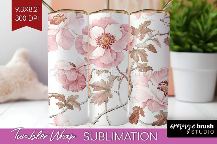 Peony Flowers Tumbler Wrap - Floral Tumbler PNG Sublimation