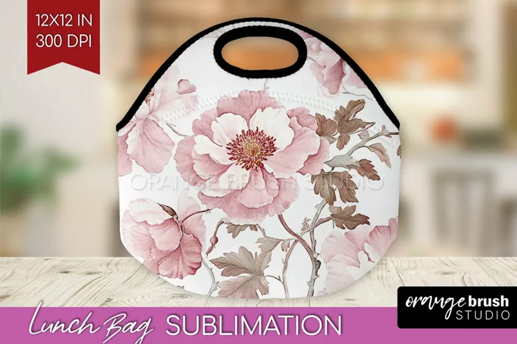 Peony Flowers Lunch Bag - Floral Lunch Bug PNG Sublimation