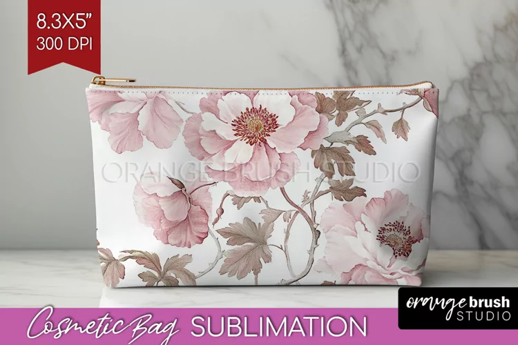 Peony Flowers Cosmetic Bag - Floral Makeup Bag PNG