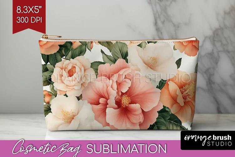 Peony Flowers Cosmetic Bag - Floral Makeup Bag PNG