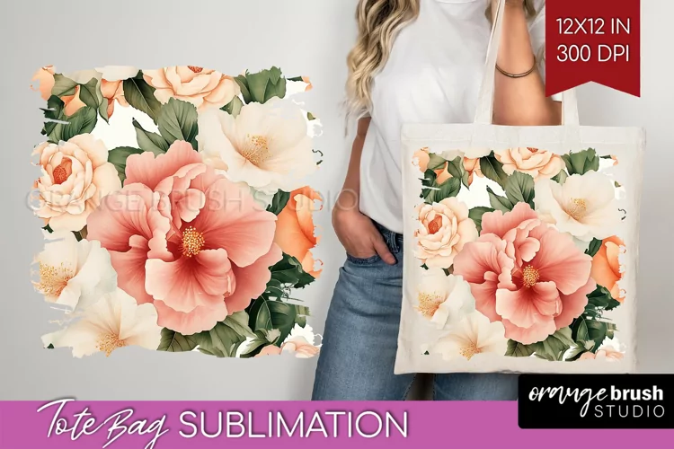 Peony Flowers Tote Bag - Floral Tote Bag PNG Sublimation