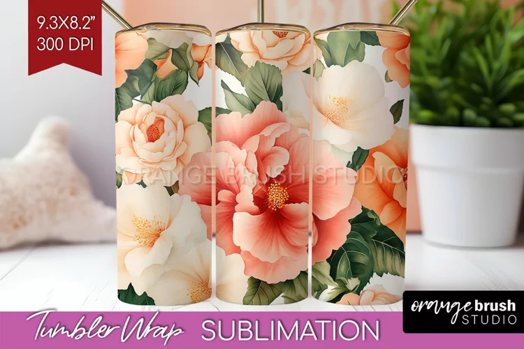 Peony Flowers Tumbler Wrap - Floral Tumbler PNG Sublimation