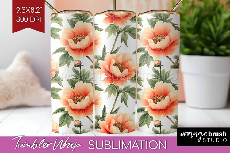Peony Flowers Tumbler Wrap - Floral Tumbler PNG Sublimation
