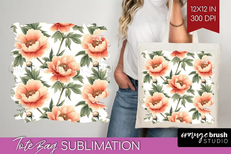 Peony Flowers Tote Bag - Floral Tote Bag PNG Sublimation