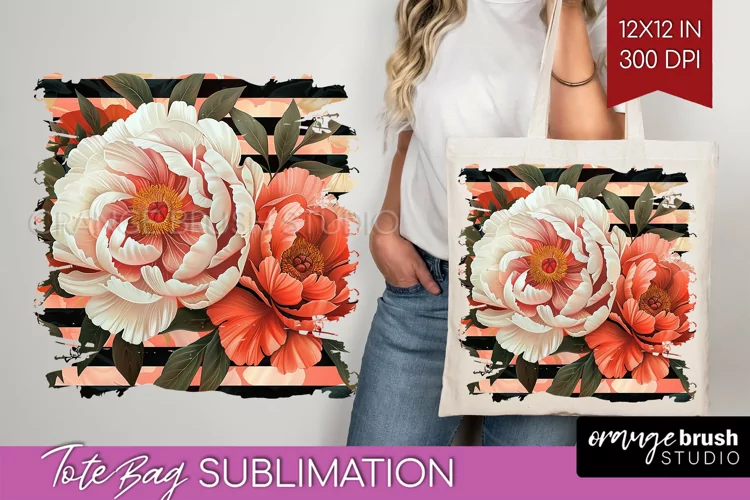 Peony Flowers Tote Bag - Floral Tote Bag PNG Sublimation
