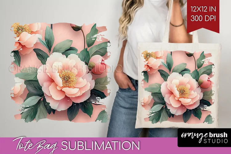 Peony Flowers Tote Bag - Floral Tote Bag PNG Sublimation