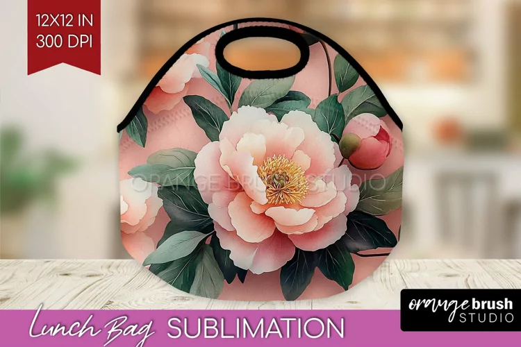 Peony Flowers Lunch Bag - Floral Lunch Bug PNG Sublimation