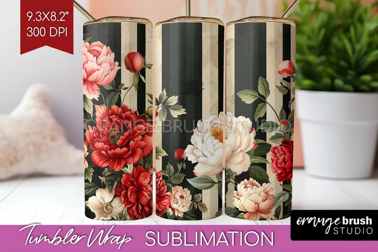 Peony Flowers Tumbler Wrap - Floral Tumbler PNG Sublimation
