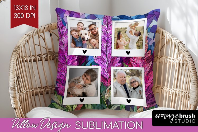 Stained Glass Photo Pillow PNG - Flowers Picture Frame Cover