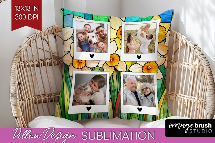 Stained Glass Photo Pillow PNG - Flowers Picture Frame Cover