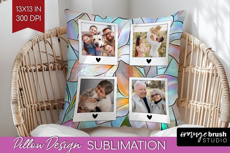 Stained Glass Photo Pillow PNG - Flowers Picture Frame Cover