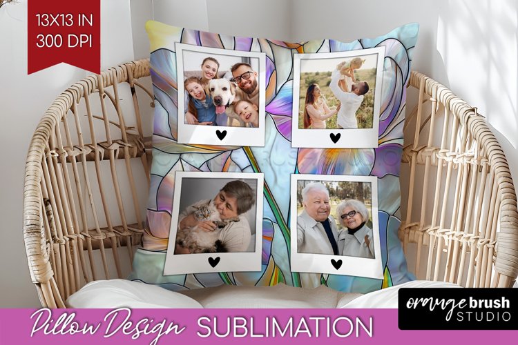 Stained Glass Photo Pillow PNG - Flowers Picture Frame Cover
