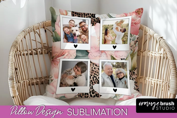 Family Photo Frame Pillow Sublimation - Floral Pillow Cover
