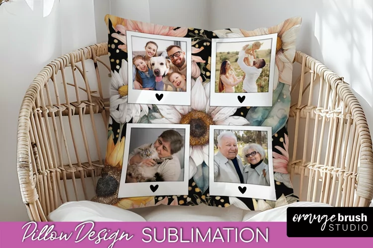 Family Photo Frame Pillow Sublimation - Floral Pillow Cover