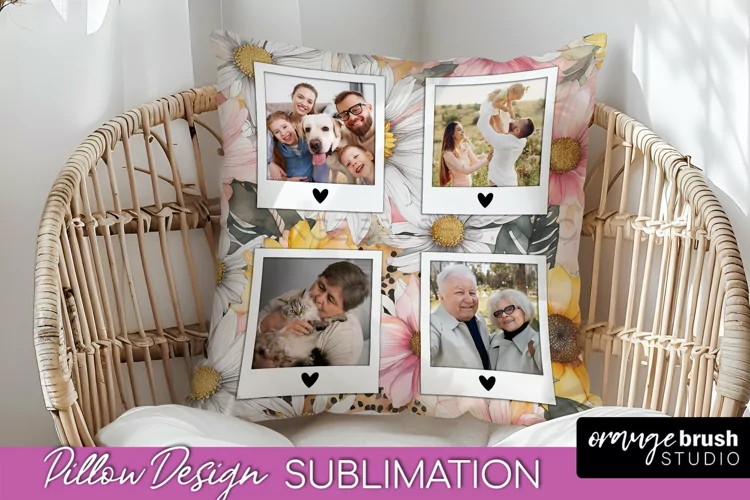 Family Photo Frame Pillow Sublimation - Floral Pillow Cover