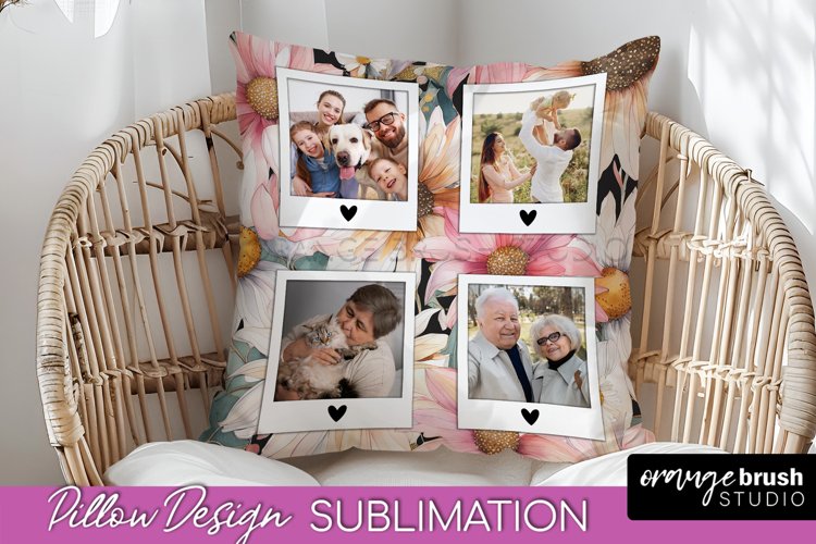 Family Photo Frame Pillow Sublimation - Floral Pillow Cover example image 1