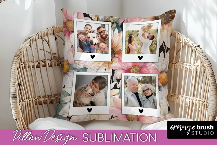 Family Photo Frame Pillow Sublimation - Floral Pillow Cover