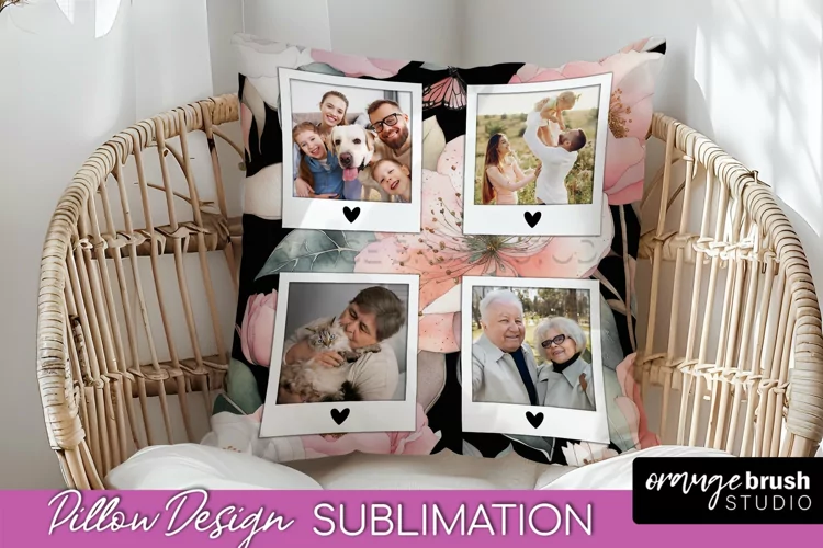 Family Photo Frame Pillow Sublimation - Floral Pillow Cover