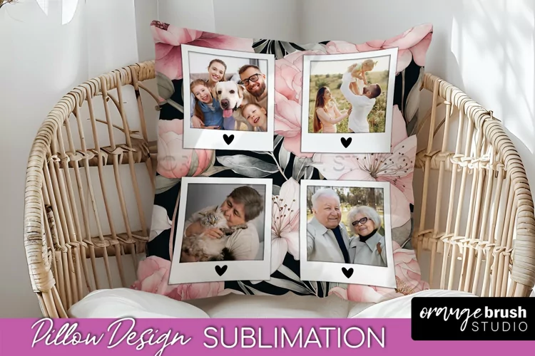 Family Photo Frame Pillow Sublimation - Floral Pillow Cover