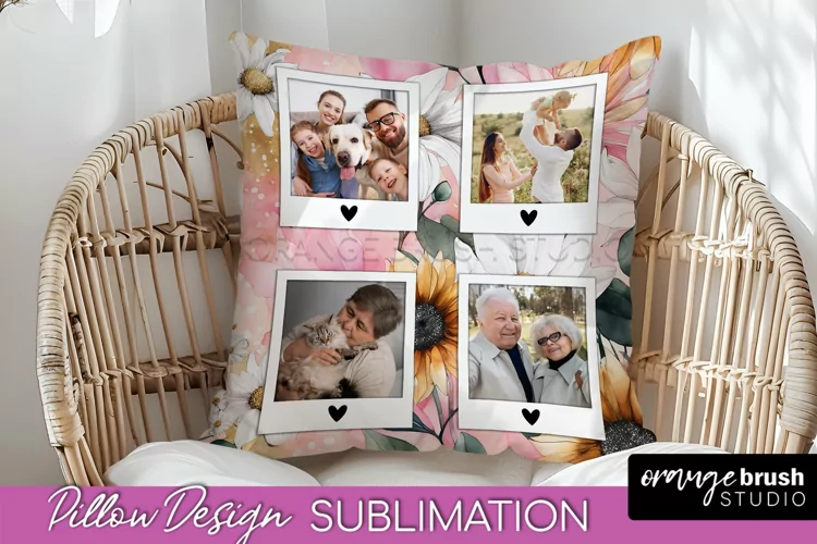 Family Photo Frame Pillow Sublimation - Floral Pillow Cover