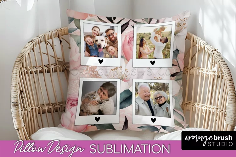 Family Photo Frame Pillow Sublimation - Floral Pillow Cover