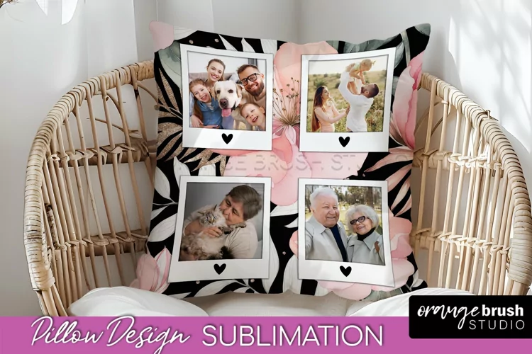 Family Photo Frame Pillow Sublimation - Floral Pillow Cover