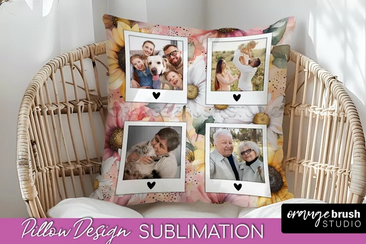 Family Photo Frame Pillow Sublimation - Floral Pillow Cover