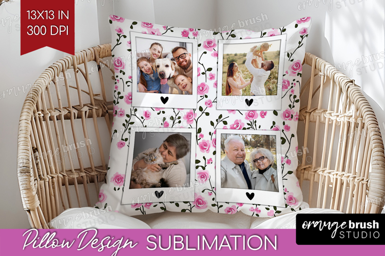 Retro Flowers Photo Pillow PNG - Floral Picture Frame Pillow
