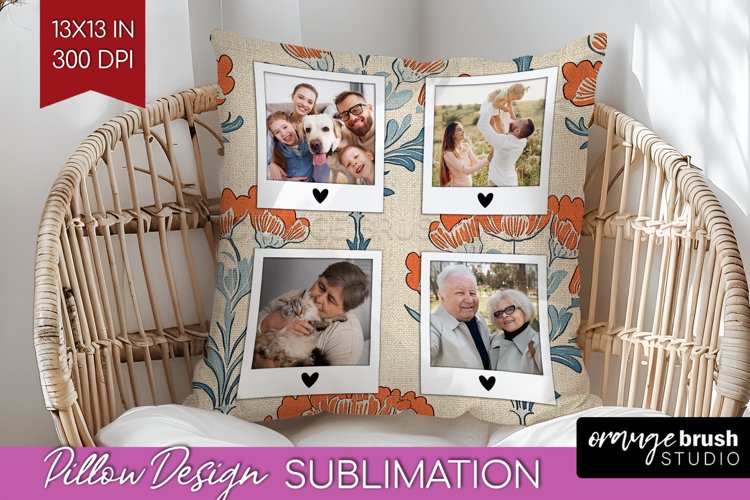 Flowers Photo Pillow PNG - Vintage Floral Picture Frame