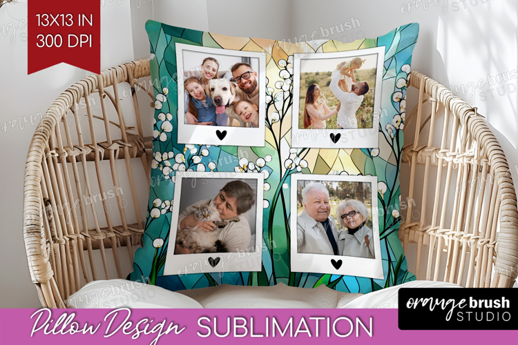Stained Glass Photo Pillow PNG - Flowers Picture Frame Cover