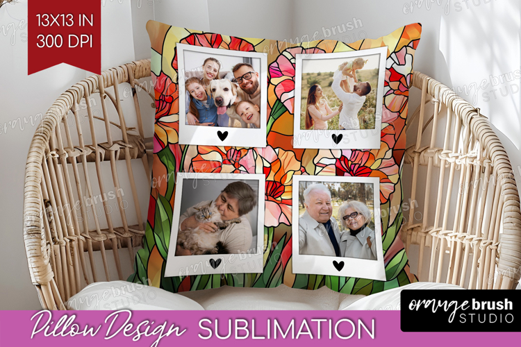 Stained Glass Photo Pillow PNG - Flowers Picture Frame Cover