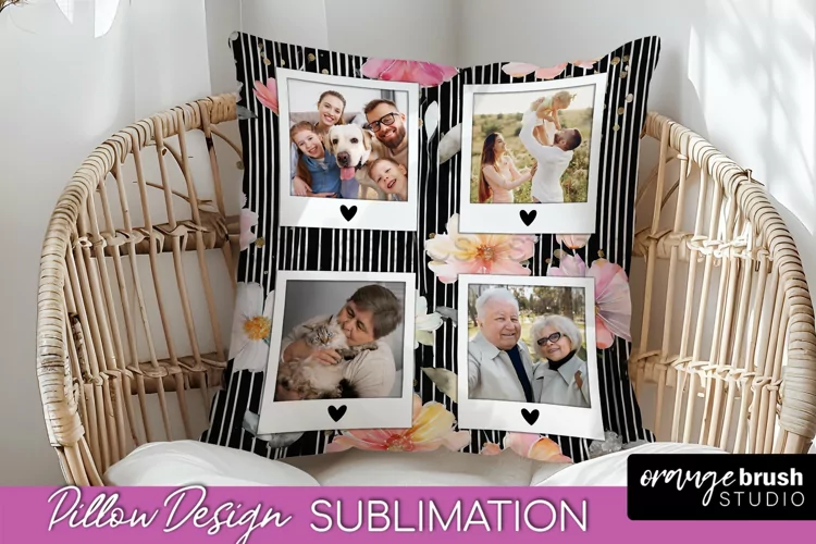 Family Photo Frame Pillow Sublimation - Floral Pillow Cover