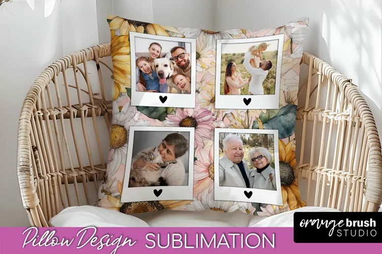 Family Photo Frame Pillow Sublimation - Floral Pillow Cover