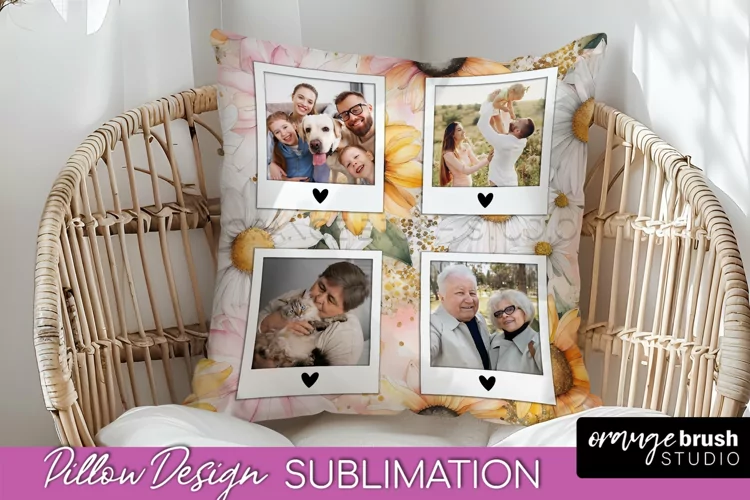 Family Photo Frame Pillow Sublimation - Floral Pillow Cover