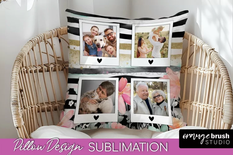 Family Photo Frame Pillow Sublimation - Floral Pillow Cover