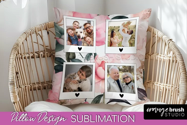 Family Photo Frame Pillow Sublimation - Floral Pillow Cover