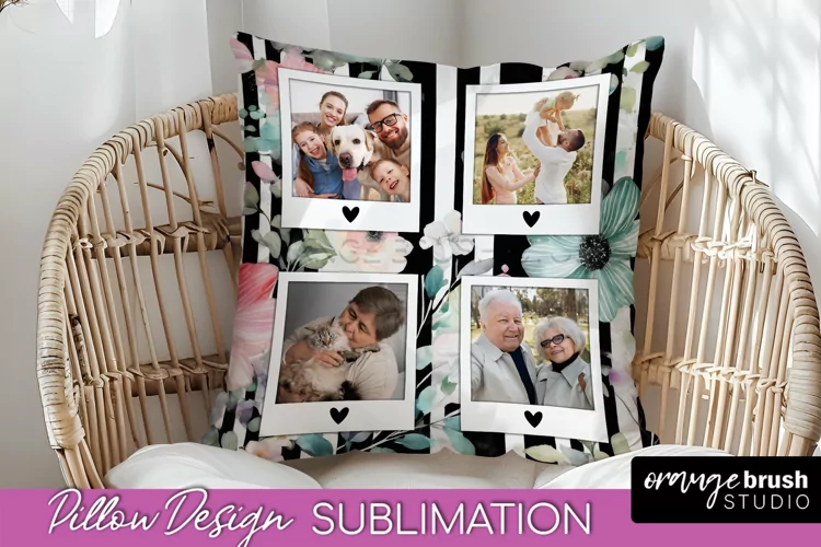 Family Photo Frame Pillow Sublimation - Floral Pillow Cover