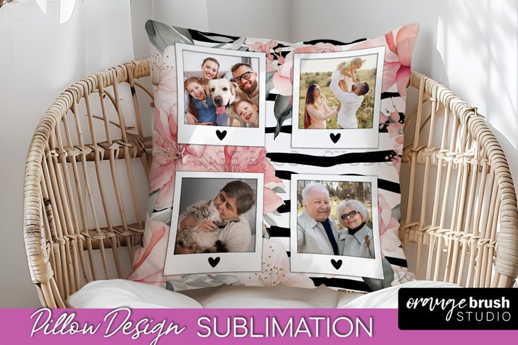 Family Photo Frame Pillow Sublimation - Floral Pillow Cover