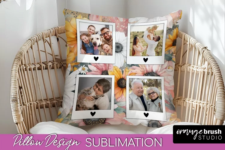 Family Photo Frame Pillow Sublimation - Floral Pillow Cover
