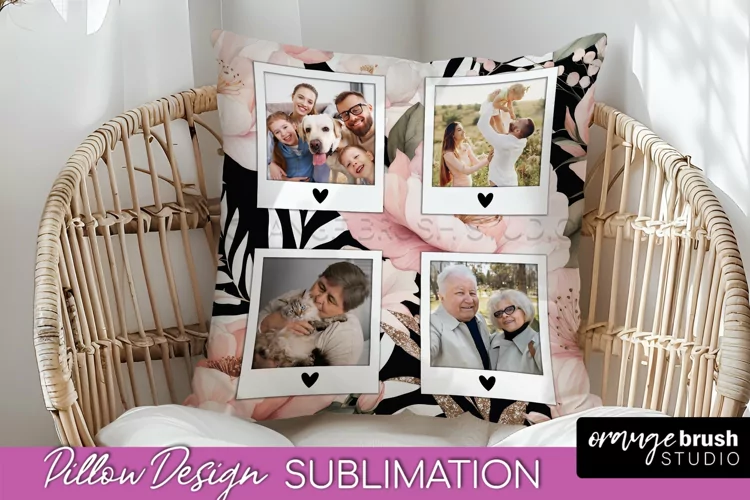 Family Photo Frame Pillow Sublimation - Floral Pillow Cover
