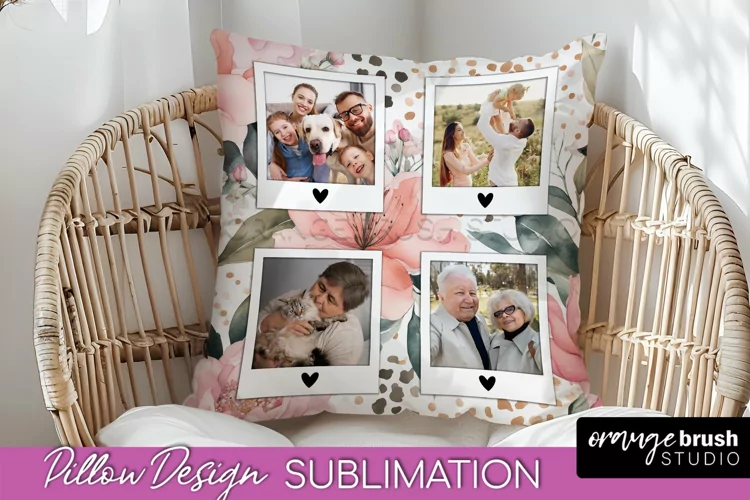 Family Photo Frame Pillow Sublimation - Floral Pillow Cover