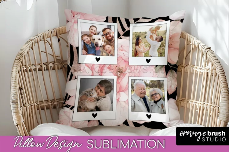 Family Photo Frame Pillow Sublimation - Floral Pillow Cover