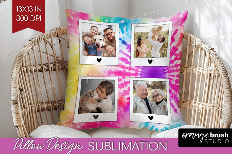 Tie Dye Photo Pillow PNG - Rainbow Picture Frame Pillow