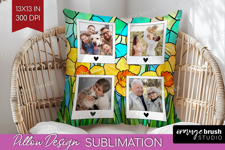Stained Glass Photo Pillow PNG - Flowers Picture Frame Cover