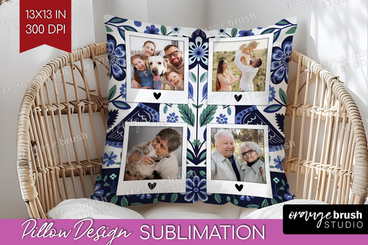 Folk Flowers Photo Pillow PNG - Floral Picture Frame Pillow