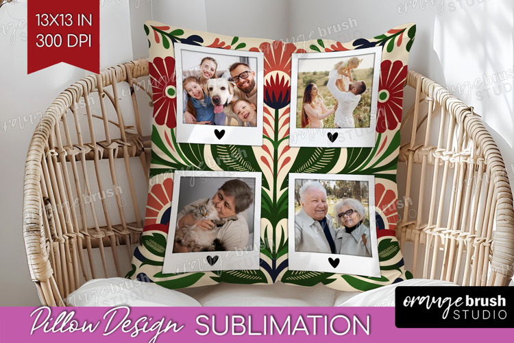 Folk Flowers Photo Pillow PNG - Floral Picture Frame Pillow